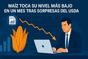 Maíz toca su nivel más bajo en un mes tras sorpresas del USDA